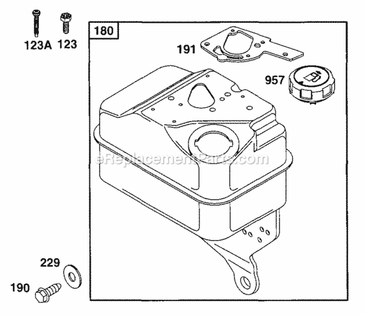 Fuel Tank Diagram and Parts List for 090202-0104-01  Briggs and Stratton Engine